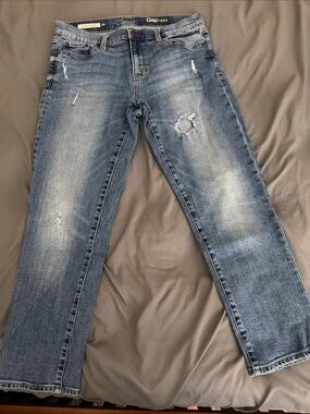 GAP Light Blue Distressed Straight Leg Jeans